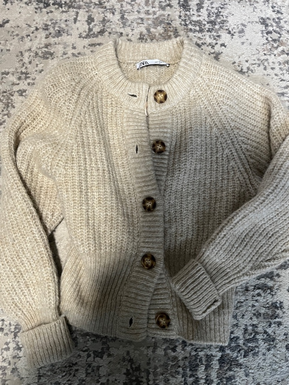 Zara Beige Ribbed Button-Front Cardigan